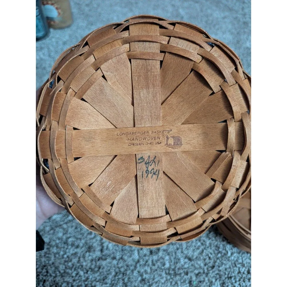 Vintage Longaberger Basket Lot of 3 1990s Signed Leather Handles & Liner USA